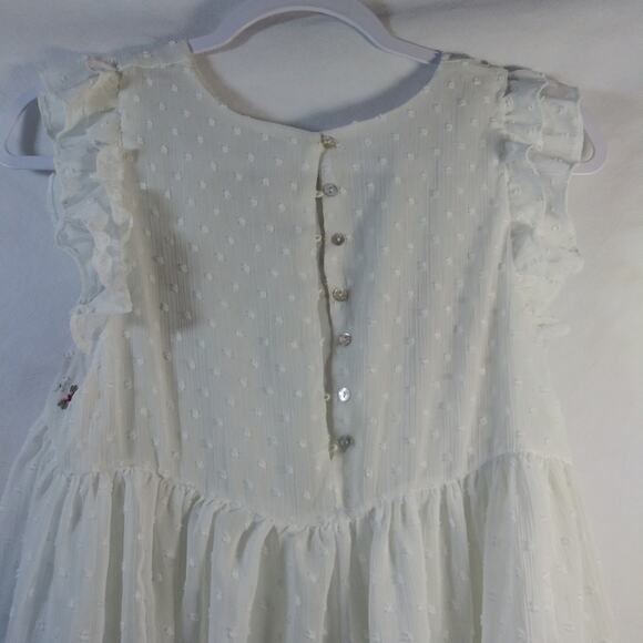 Boho Vintage Chiffon Floral Embroidered Ruffle Peplum Sleeveless Top Size Small - Picture 7 of 7